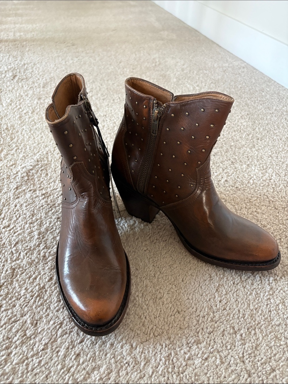 Lucchese Brown Studded Women’s Leather Ankle Boots